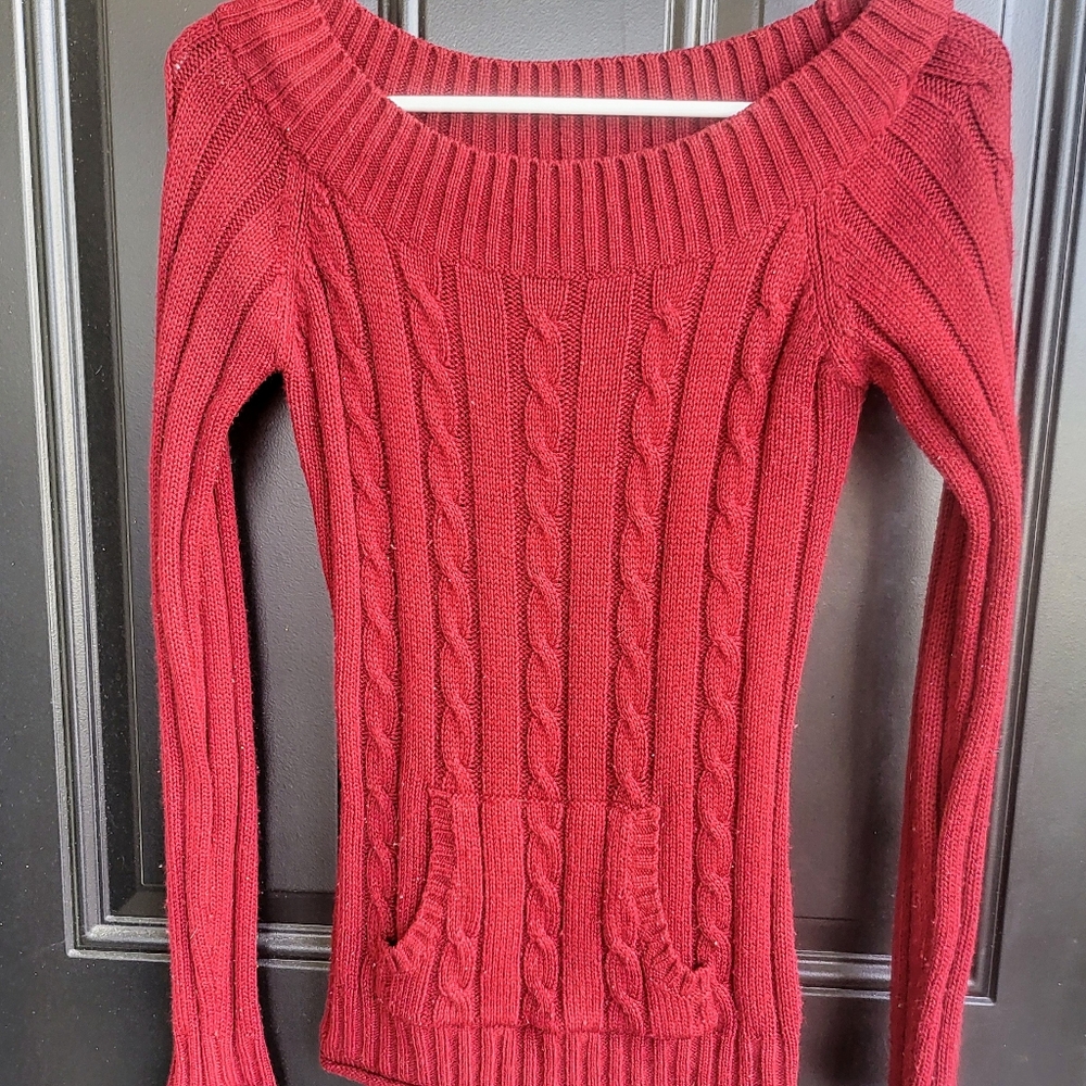 Refuge Red  Cable Knit Cardigan Long-Sleeve Sweater Size S